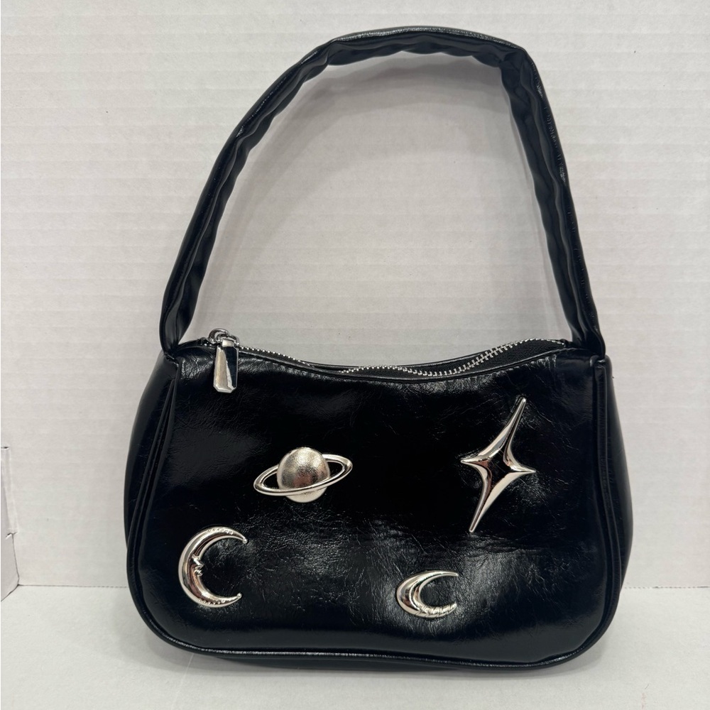 Celestial shoulder bag Glossy patent-look PU leather material Moon, Star, Planet